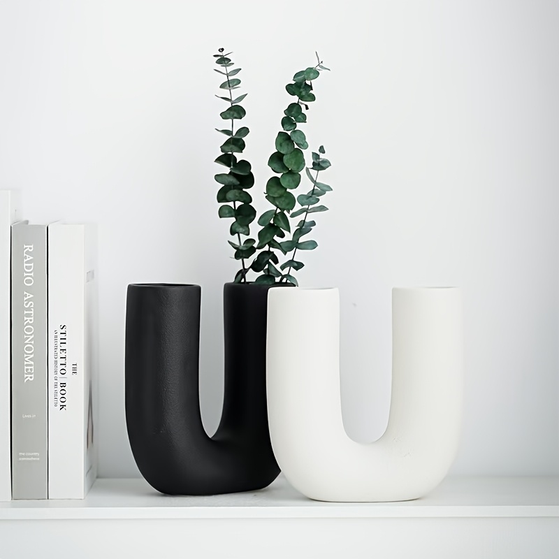 1pc modern ceramic u shaped vase black white 2 compartment