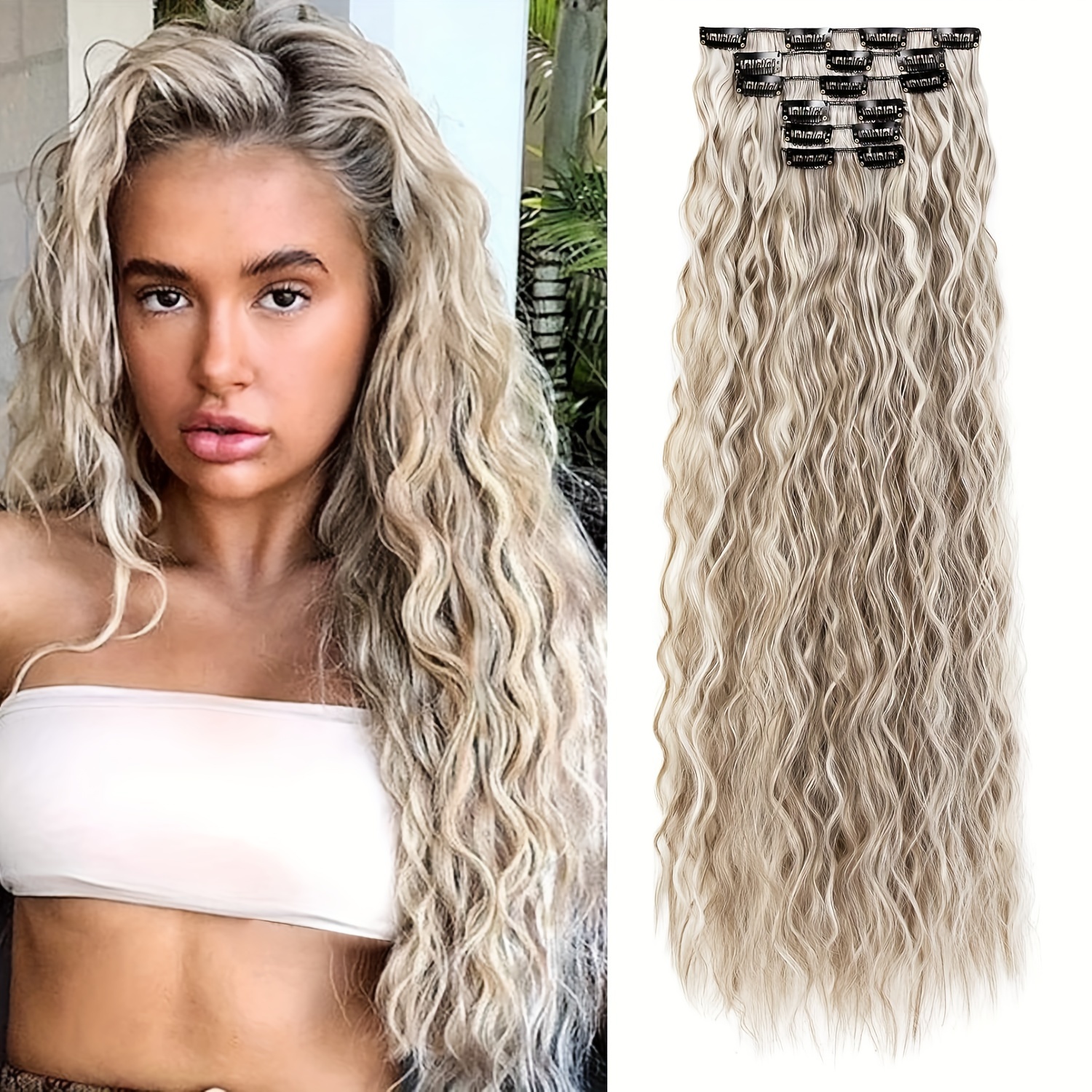 6pcs clip in hair extensions i6 55cm long mermaid wavy synthetic basics hairpieces     style for women details 1