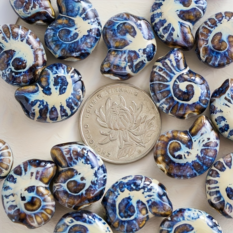 

10pcs Set Of Jingdezhen Ceramic Snail Beads - Large Hole, Ocean Lily Conch Shell Charms For Making - Crafting Unique Bracelets & Necklaces, Beads For Jewelry Making