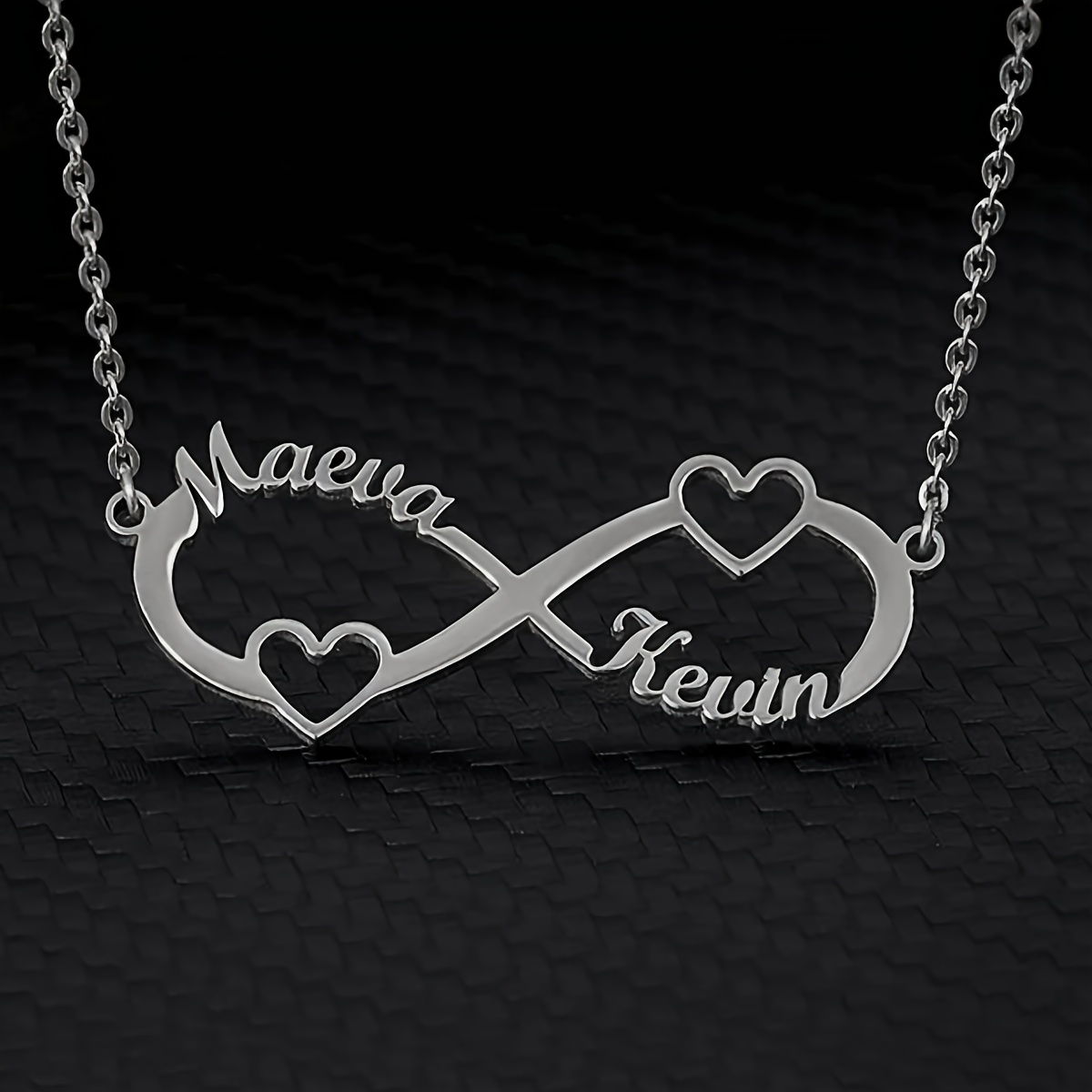 TEMU Personalized Dual-name Infinity Symbol Necklace, Stainless Steel Custom Name Heart Pendant With Golden Or Silvery Chain, Vintage , Ideal For