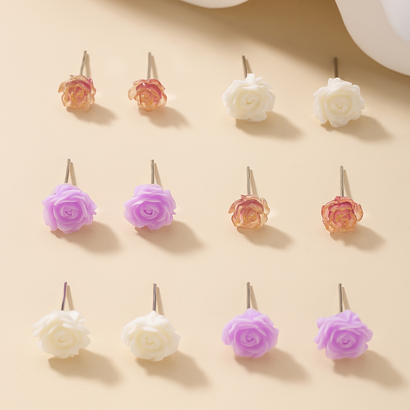 6 Pairs Colorful Flower Dangle Hoops Set