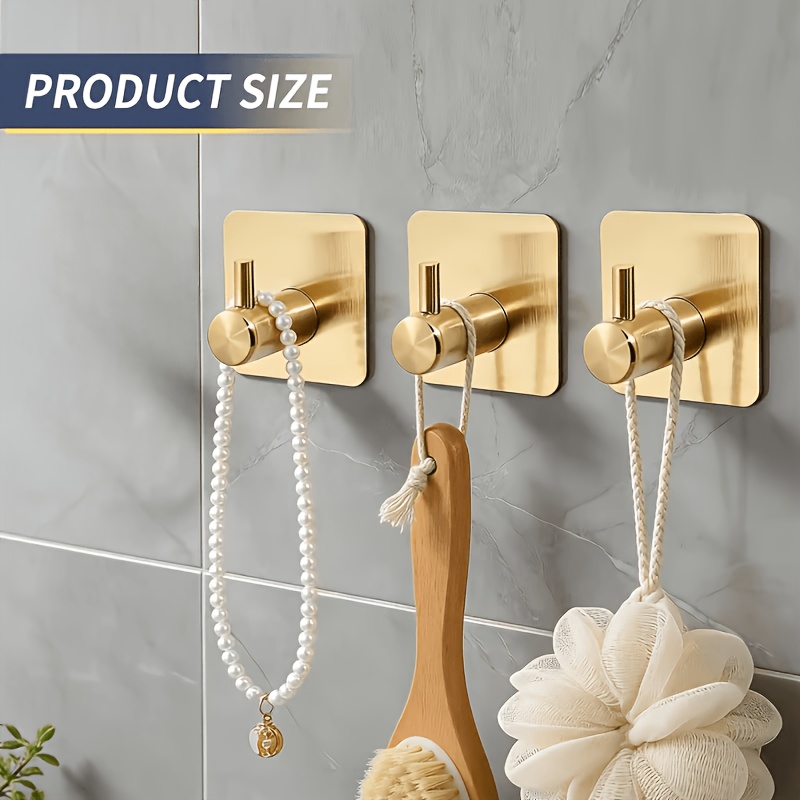 TEMU 3pcs Of Wire Gold-plated Adhesive Hooks, Solid Wire Stainless Material, No-drill Adhesive Installation, Load 5kg, Waterproof, Rust-proof, Long-,
