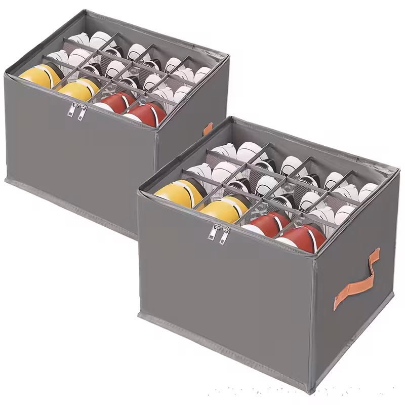 2 boîtes de rangement pour chaussures de place avec couvercle transparent – organisateur empilable et pliable pour chaussures et coussins, design en tissu beige avec poignées, idéal pour lorganisation de placard ou darmoire, organisateur de rangement pour chaussures Détails du produit 8