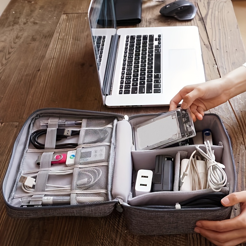

Portable Electronics Organizer, Charger Cable Storage Bag, Travel Digital Accessories Case With Multi Dividers For Power Bank, Earphones