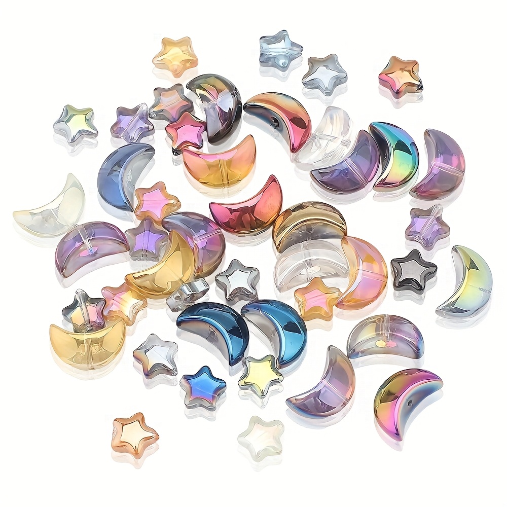 Star And Moon Accompaniment Glossy Set Iridescent Medium Hole Pendant Glass Loose Beads Jewelry Making Supplies For Earrings, Bracelets, Necklaces & Hair Ornaments
