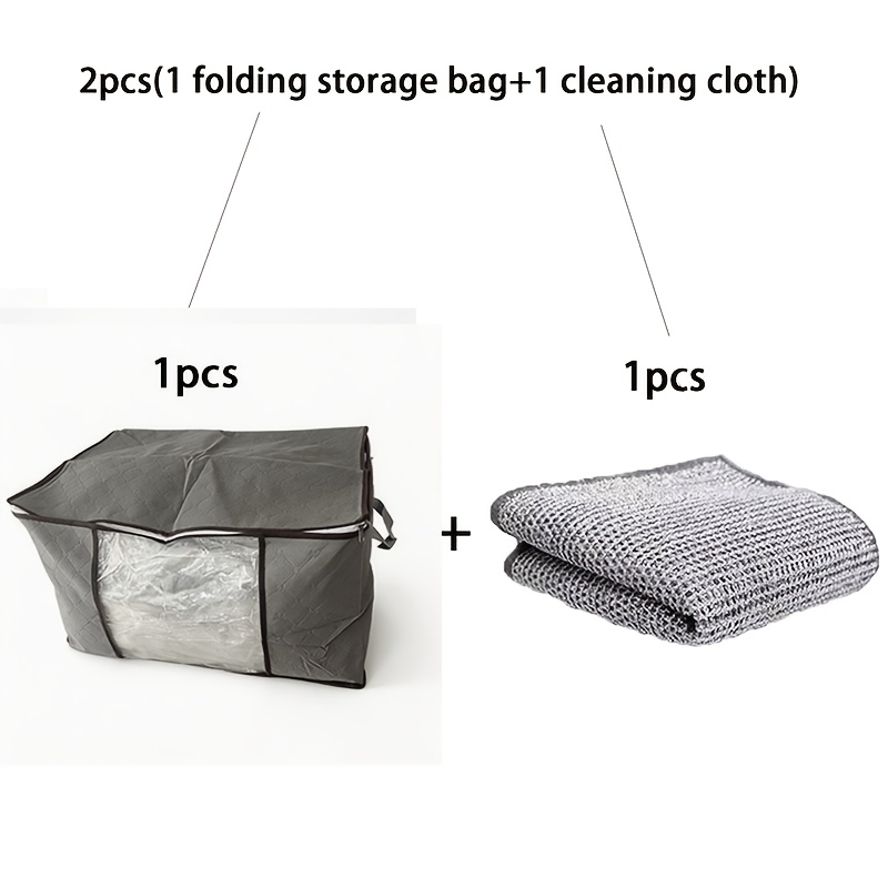 TEMU 2 pezzi (1 borsa portaoggetti pieghevole + 1 per la pulizia) Borsa portaoggetti per abbigliamento in tessuto non tessuto con finestra e chiusura