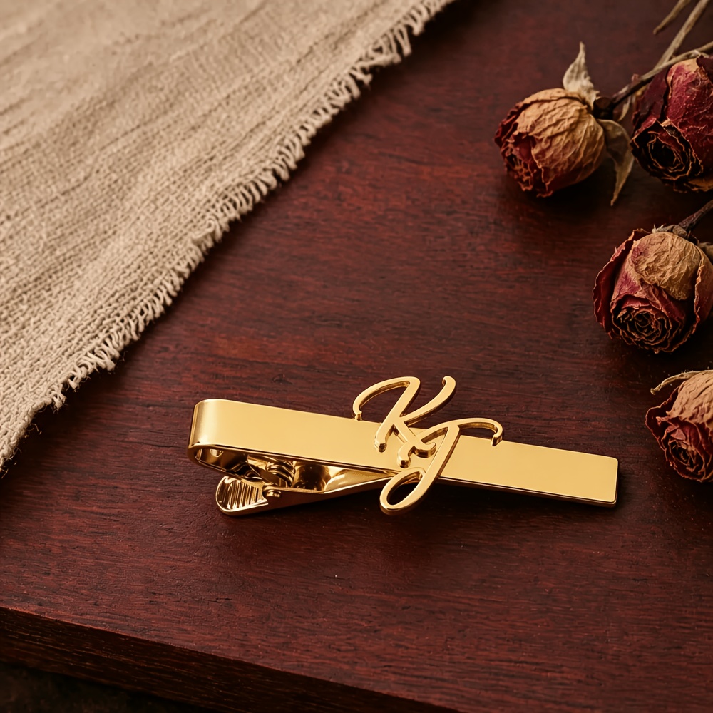 Custom Couple's Letter Golden Tie Clip, Personalized Script Initial Design