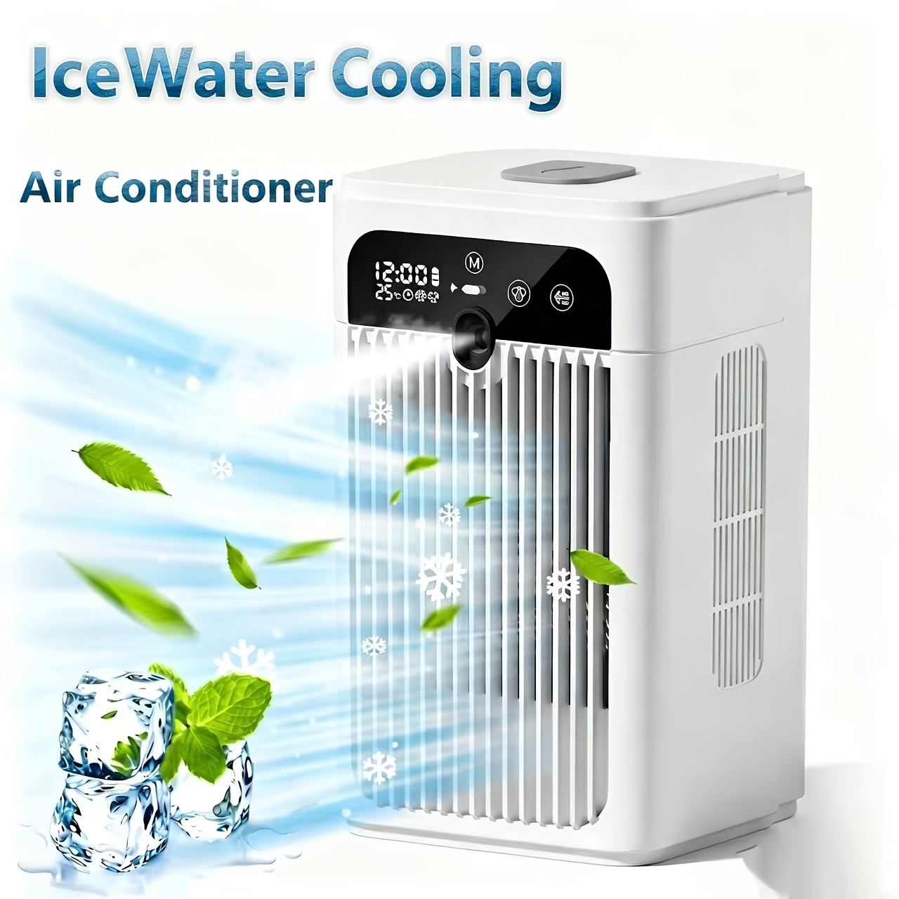 TEMU Upgraded Fan With Usb And Plug-in , Large Capacity Rechargeable Battery And Water Tank, Ice Humidification, , Timer, Safety Lock, Temperature