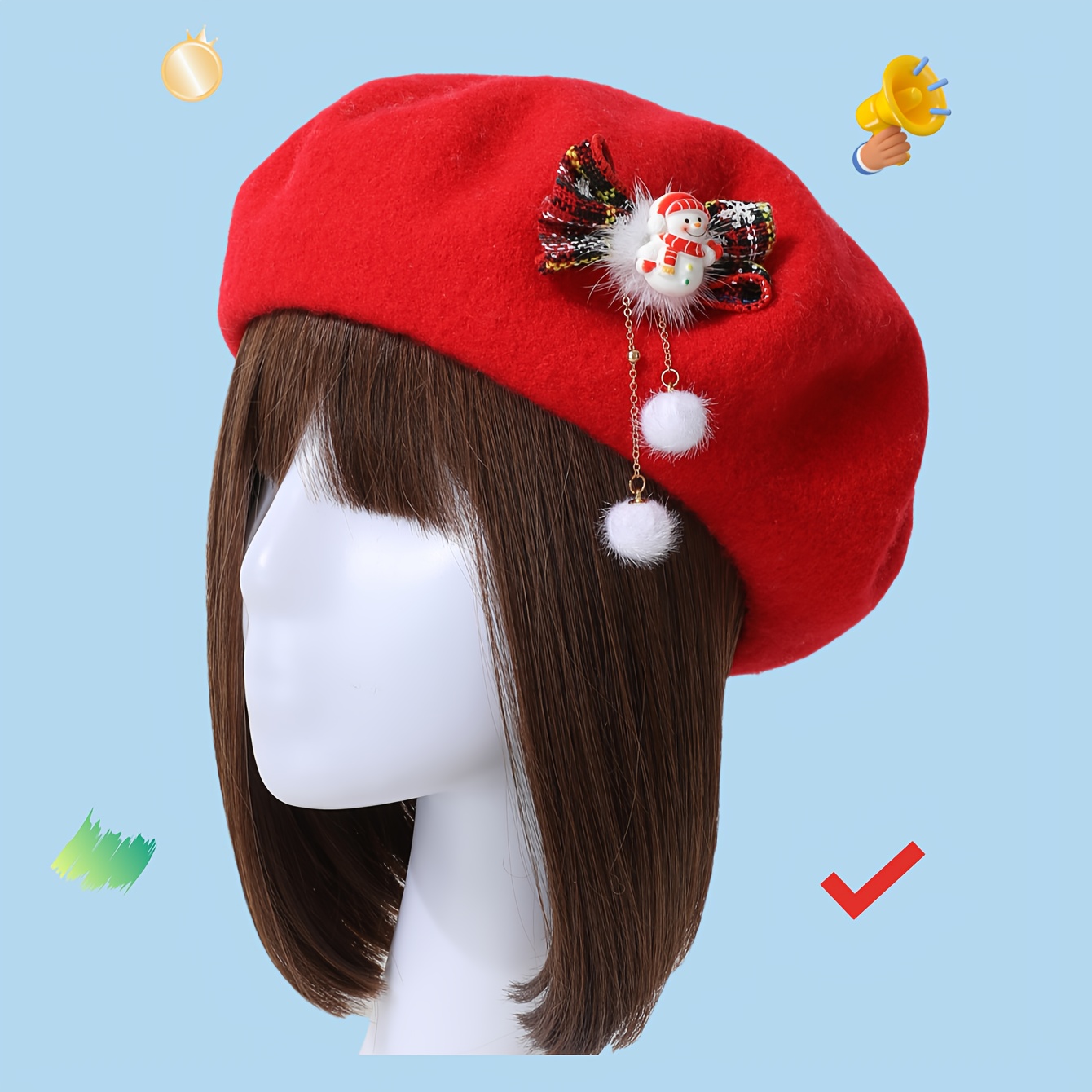 

Chic Christmas-themed Beret With Accents - Lightweight, Fit For Women | Parties & Holiday Gifts