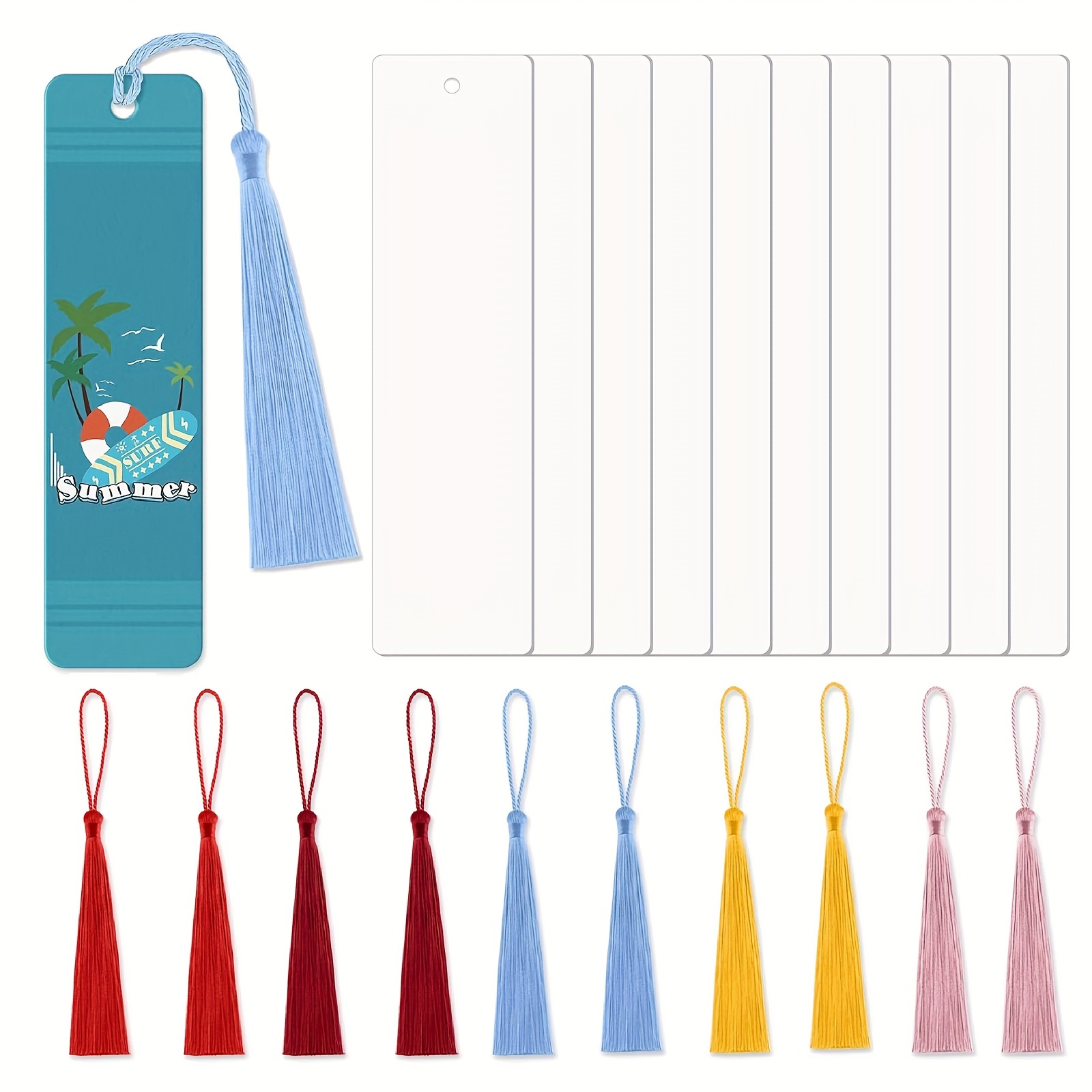 

4/8pcs Sublimation Blank Metal Bookmark With Hole And Colorful Tassels - Perfect For Diy, Birthday, Wedding, And Crafts