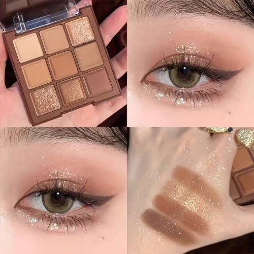 nine color chocolate eyeshadow palette in earthy tones with matte and shimmer for delicate eye highlighting