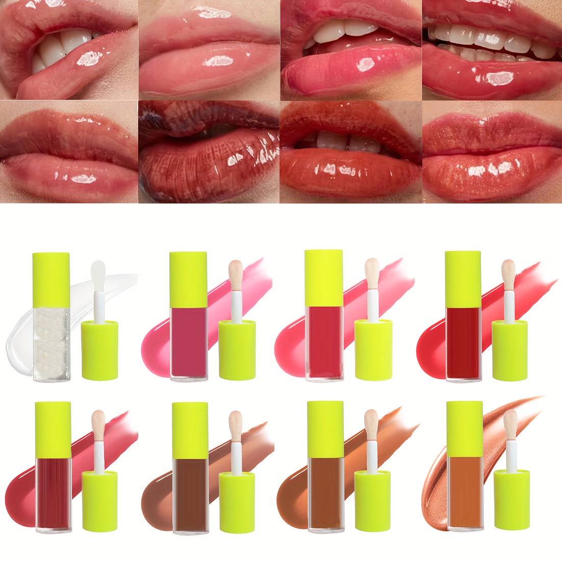 TEMU 8pcs Moisturizing Lip Gloss Tinted Lipstick Transparent Lip Care, Large Brush Head Shiny Gloss, Long Lasting Moisture Non-sticky, Fresh Texture For Valentine's Day