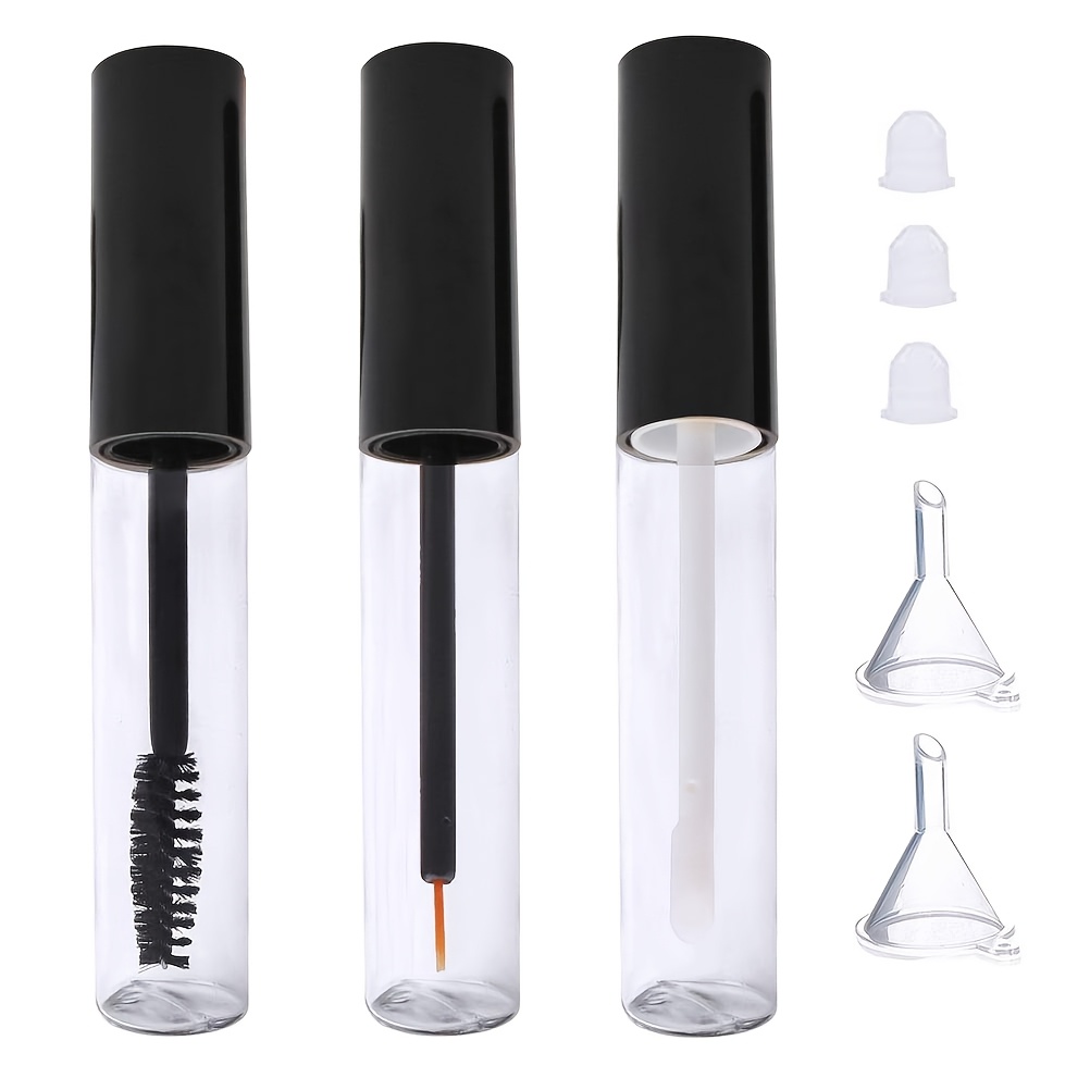 TEMU 3-pack Empty Mascara Tube With Wand, Eyeliner And Lip Gloss Tubes, 10ml Black | Includes Funnels Inserts And Transfer Pipettes, Leak-resistant
