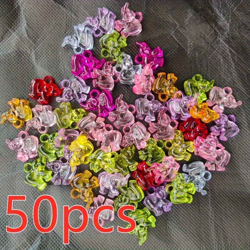 50pcs Elephant Pendant Imitation Crystal Acrylic Pendant Charm Jewelry Additions