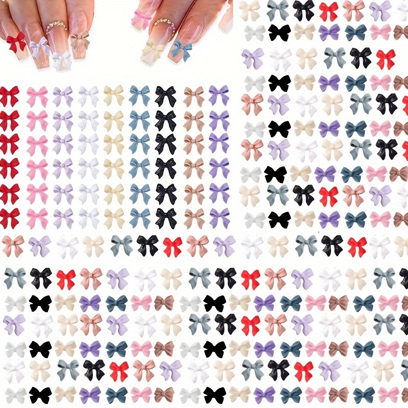 TEMU 1440 Pcs Bow Nail Charms Colorful 3d Kawaii Bowknot Charms For Nails Cute Resin Bow-knot Butterfly Nail Art Rhinestone And Gems For Women Girls Diy