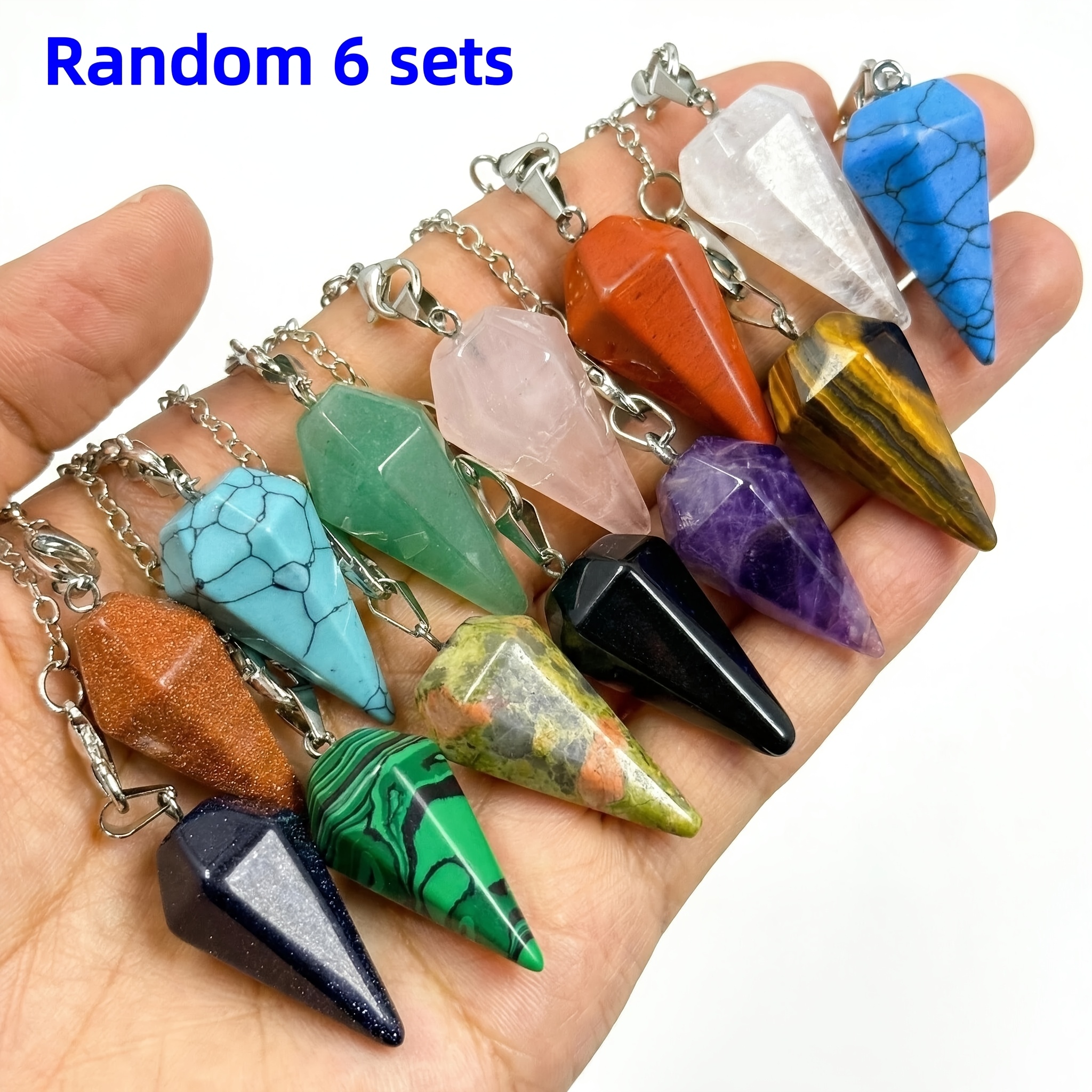 TEMU Ensemble aléatoire de 6 outils de en cristal - Pendentif ornement hexagonal - Pendentif pendule en cristal naturel avec chaîne - Convient pour