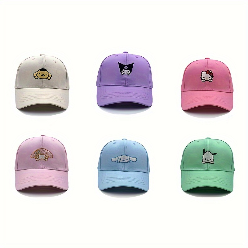 

Cartoon Embroidered Baseball Cap, Hello Kitty Cinnamoroll Kuromi My Melody Cute Cartoon Design, Solid Color Curved Brim Peaked Hat