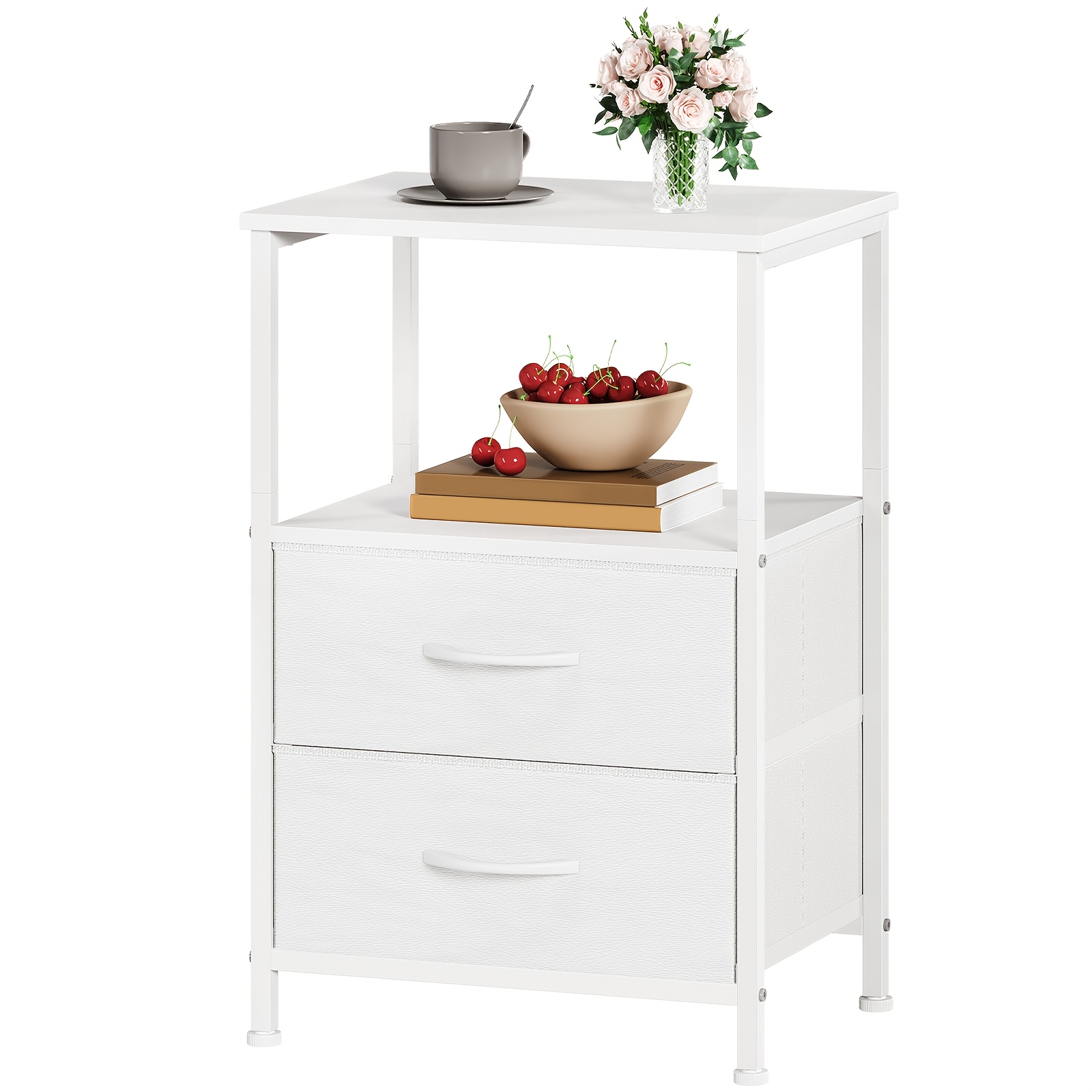 TEMU Table de chevet EUNOS avec 2 tiroirs en tissu, table de nuit avec étagère de rangement ouverte, petite table d'appoint pour chambre, dortoir,