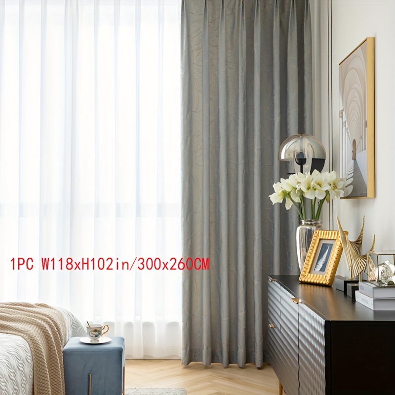 Image of 1panel Luxury Jacquard Embossed Grey Blue Blackout Curtains For Living Room Bedroom 3d Bronzing Leaf Thermal Insulated Curtain