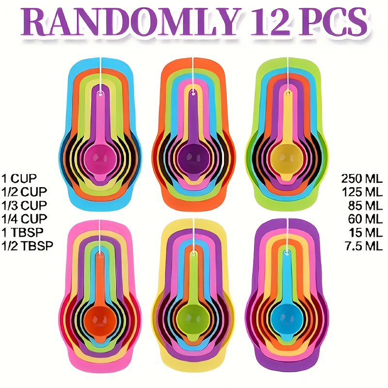 TEMU Ne-017 12pcs Set, 12pcs Plastic Measuring Cups And Spoons Set For Flour, Milk, Powder And Coffee Baking - Suitable For Baking And Cooking, Must-have For Home Kitchen Supplies (random Colors)