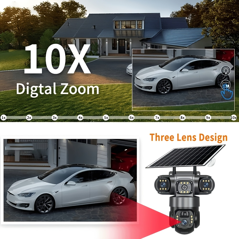 V380 Pro 3 Lens IP Solar Camera Outdoor Security CCTV Night Vision Two-Way Audio Camera Mobile Tracking 4G IP Camera