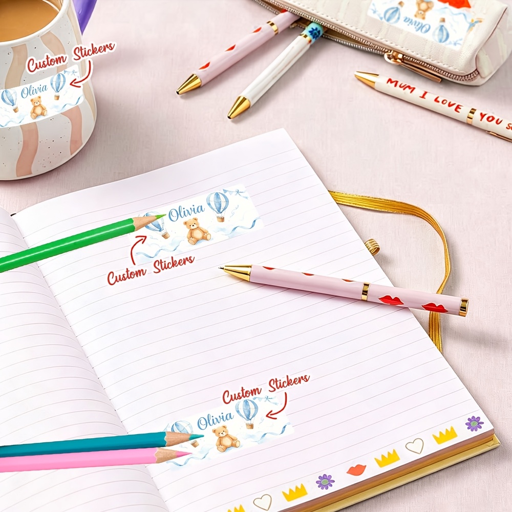 Personalized Watercolor Bear Custom Name Stickers for Back-To-School