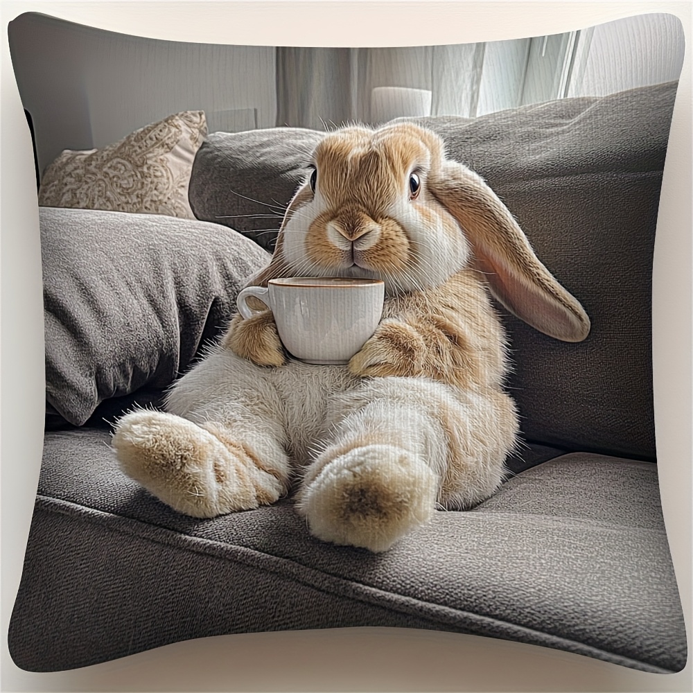 

1pc Cozy Lop-eared Rabbit Pillow Cover - Double-sided Print, Christmas, New Year & Valentine’s Day Decor, Soft Polyester Fabric, Machine Washable (no Insert)