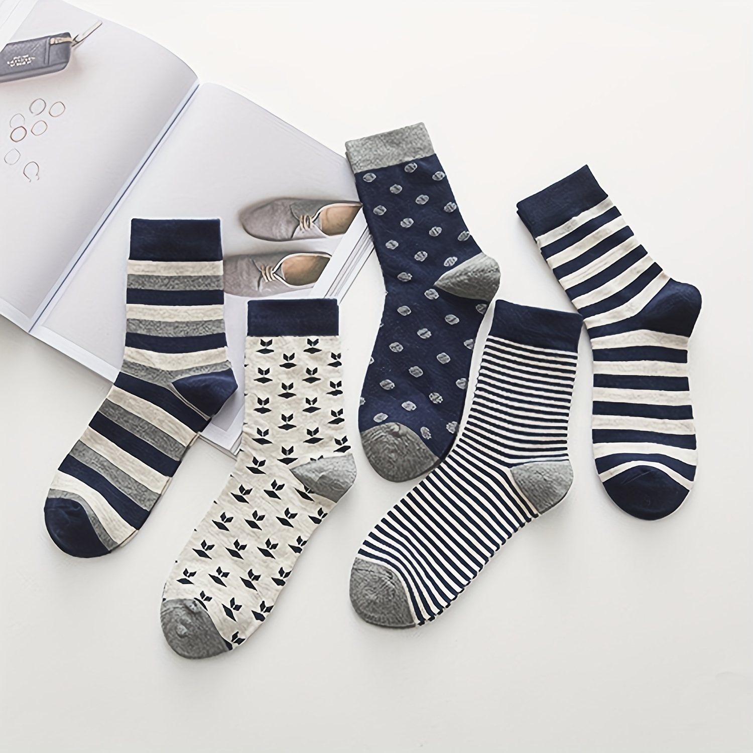 Image of 5-pair Striped British Men's Mid-calf Socks, Simple And Versatile Men's Ankle Socks, Soft And Comfortable Sports And Casual Socks
