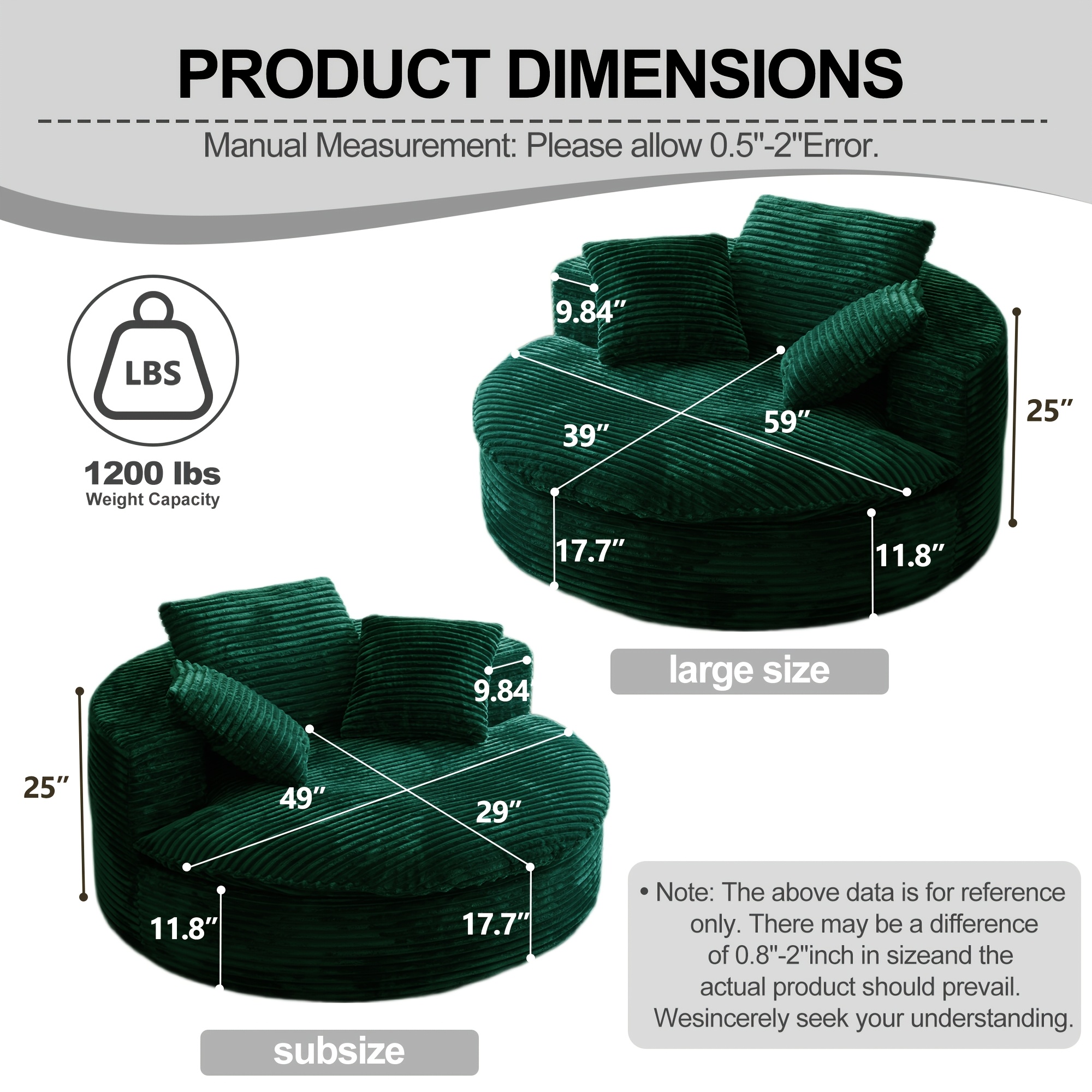Oversized Round Snuggler Lounge Chaise | Extra Wide Corduroy Upholstered Reading Chair with Deep Seating, High-Density Foam Boneless Couch in a Box, Comfy Cloud Daybed Lounge Fluffy Sleeper Sofa Chair