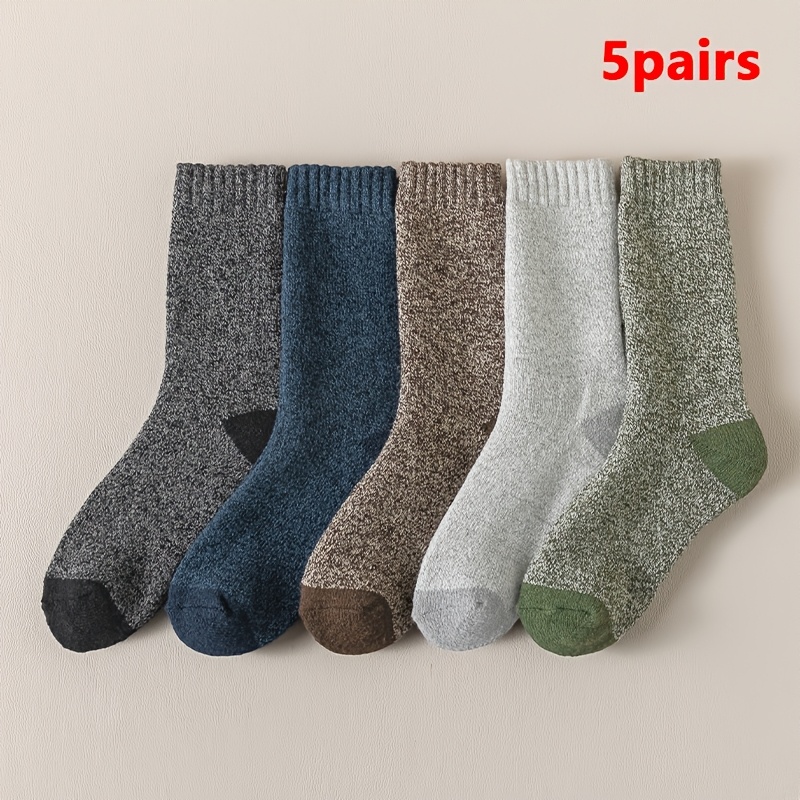 TEMU 5 Pairs Unisex Wool Socks, Terry Thickened For Anti-slip And Shock Absorption, Autumn Winter Cold-proof Warm Crew Socks, Moisture Wicking