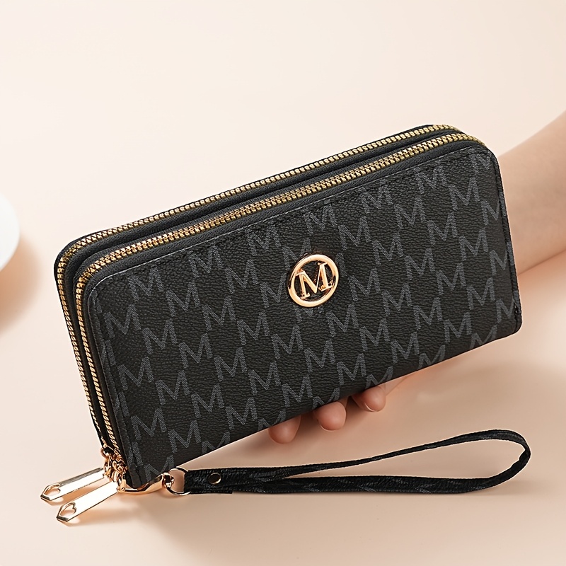 TEMU Women' Zipper Wristlet Clutch, Women's Wallet, Print Clutch Purse With Golden Metal Logo, Large Capacity Phone Holder, Multi-functional Card &