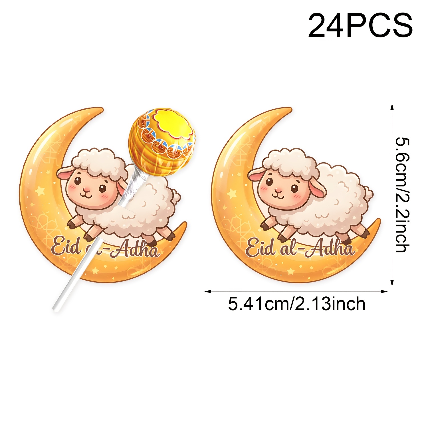 Image of Party Packs, 12/24pcs, Moon Lamb Lollipop Topper For Eid , Cute Lamb Moon Eid Mubarak Lollipop Decoration, Celebration Party Supplies For Eid , Dessert Table Decoration