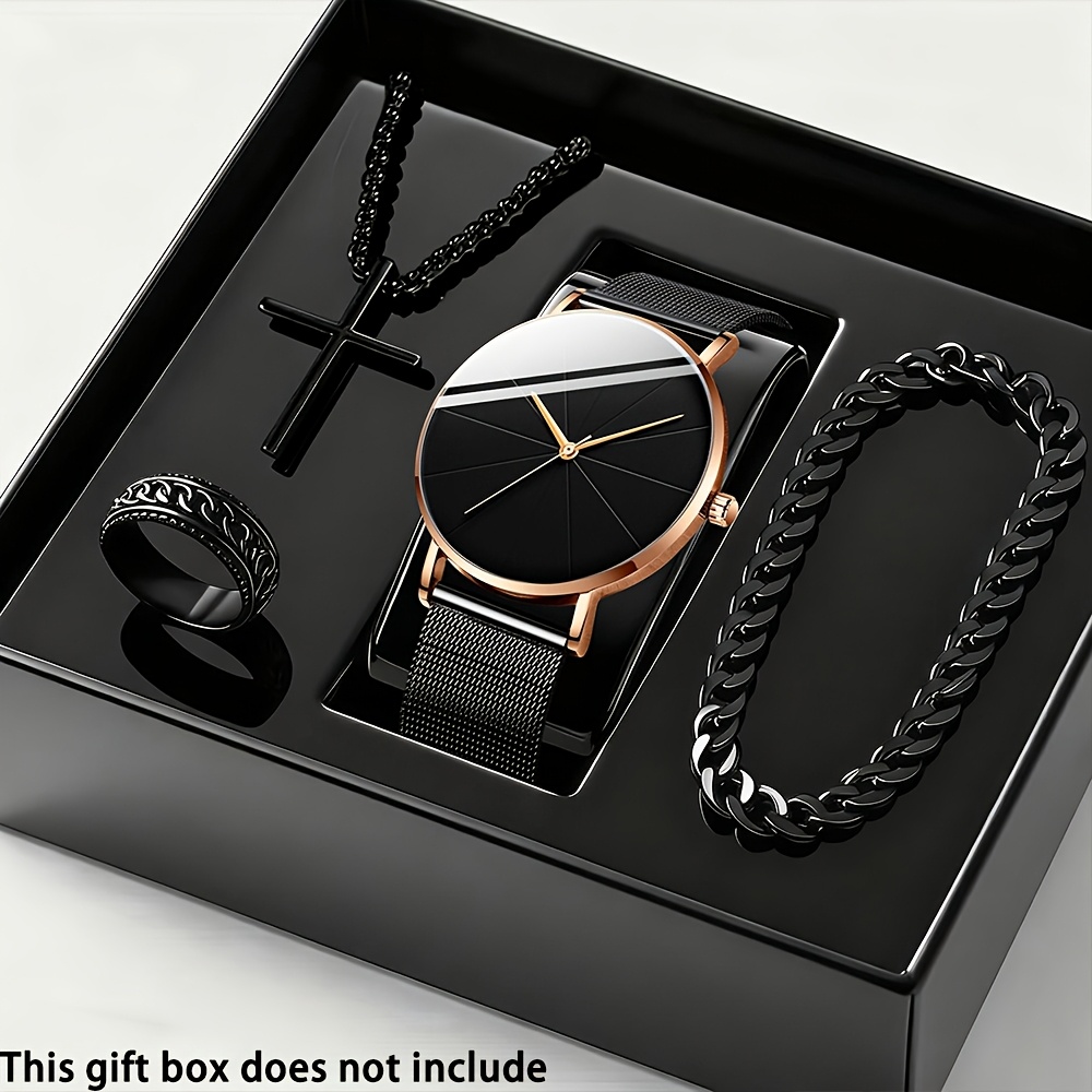 Classic Silver Black Quartz Watch&Bracelet Set— Black Dial & Linked Bracelet Jones New York Men main image 4