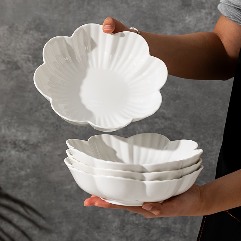 4pcs 7.8-inch Ceramic Salad Bowl Set With Unique , Heat-resistant And Easy-to-clean Dinner Plates