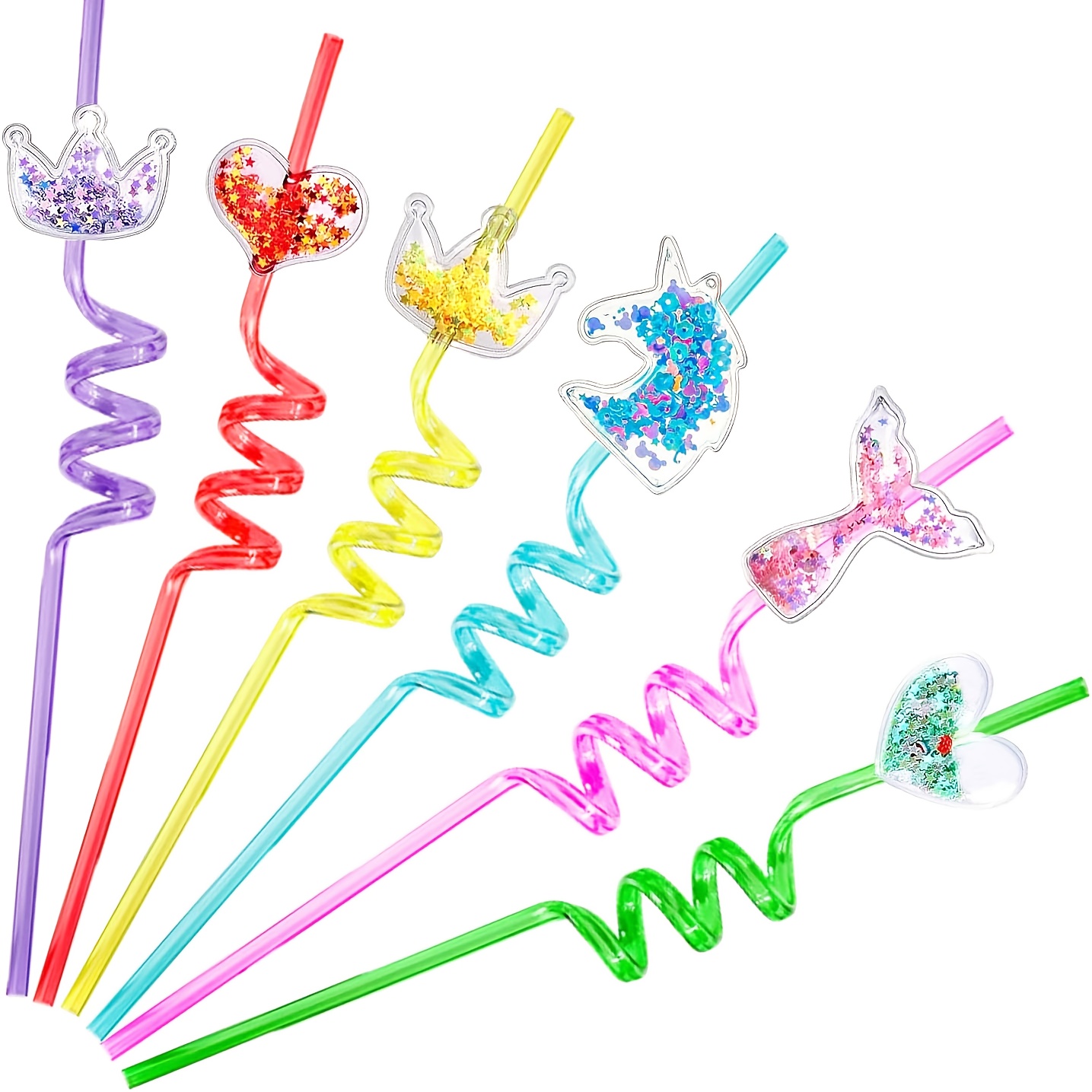 TEMU Confezione da 12 Cannucce a Forma di Cuore con Glitter a Tema Unicorno - Cannucce da Bere Riutilizzabili in Plastica PET con Motivi a di ,