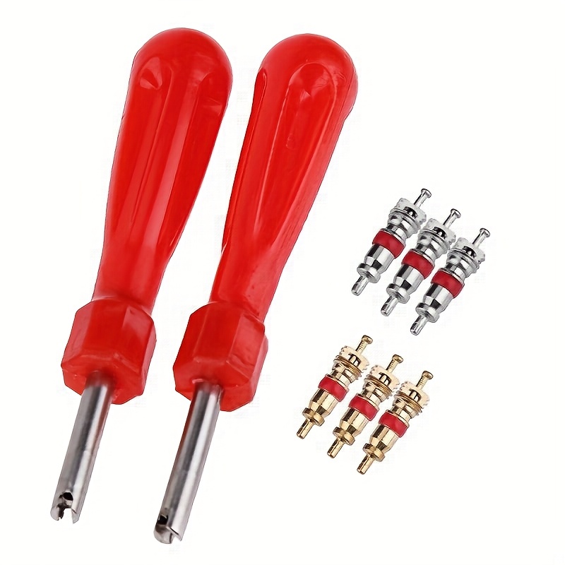TEMU 2 Single Head + 3 Alloy Valve Cores + 3 Alloy Small Golden Cores 8pcs Universal Tire Valve Kit, Durable Metal Single Head Handle Valve Core Tool
