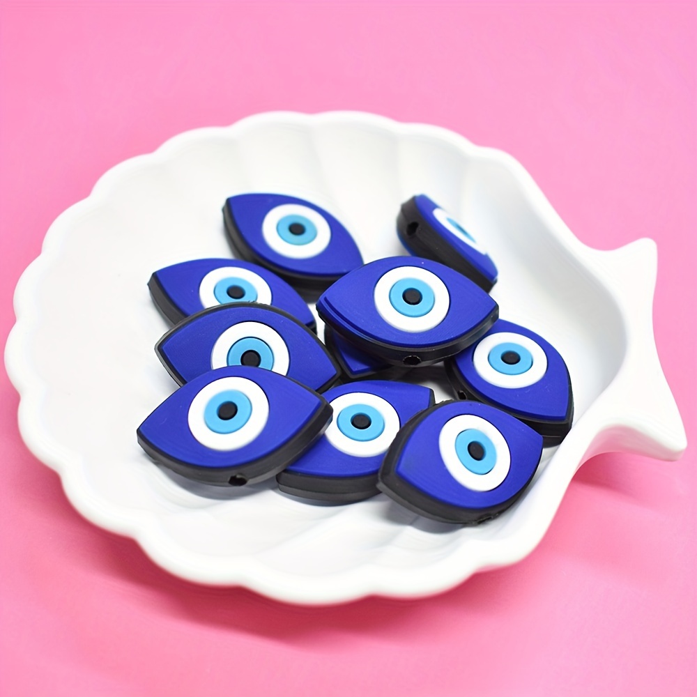 

10pcs Classic Blue Evil's Eye Diy Beads - Perfect For Bracelets, Pen Accessories, And Crochet Projects