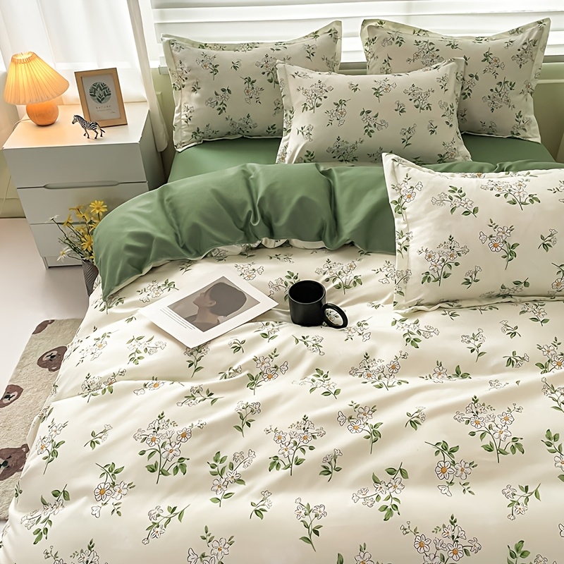 Image of 3pcs Floral Leaf Pattern Duvet Cover Set, Includes 1 Duvet Cover And 2 Pillowcases. Soft And Skin- Bedding, Suitable For , Breathable, And Machine Washable