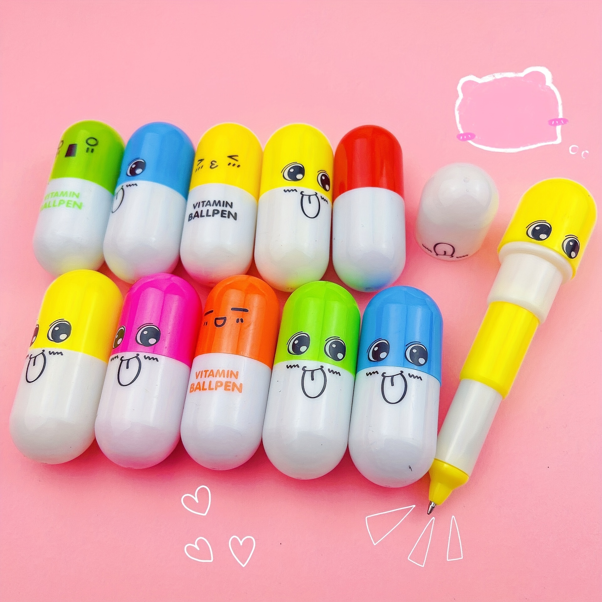 

12 Pcs Mini Cute Expression Ballpen With 0.7mm Tip, Suitable For Students And Office Use