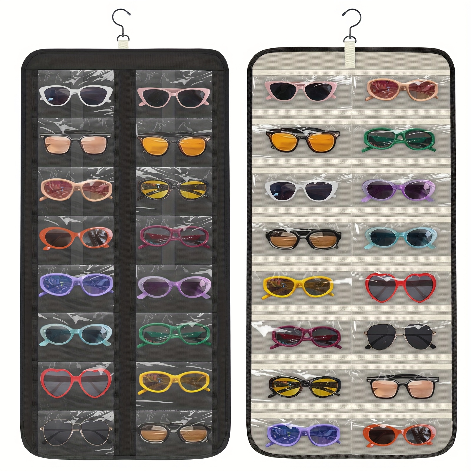 TEMU Hanging Fashion Glasses Organizer, -sided Glasses Case And Jewelry Storage Holder, Wall-mounted, 32 Clear Slots, Dust-proof For Travel