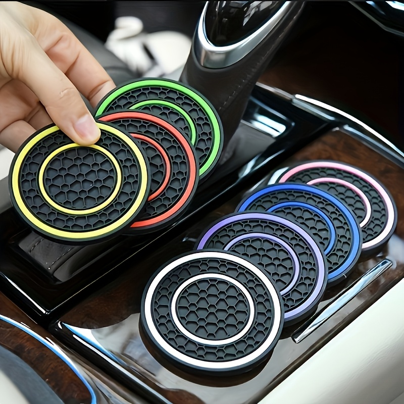 set of 2 pvc double ring car cup holder mats designed to be slip resistant and dust proof suitable for   vehicle  