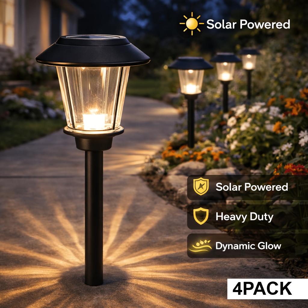 TEMU 4 Pack Solar Pathway Lights For Garden,, With Glass Lens, Metal , And Bright Led For Christmas Halloween Garden, Lawn, Patio, Yard, Walkway,