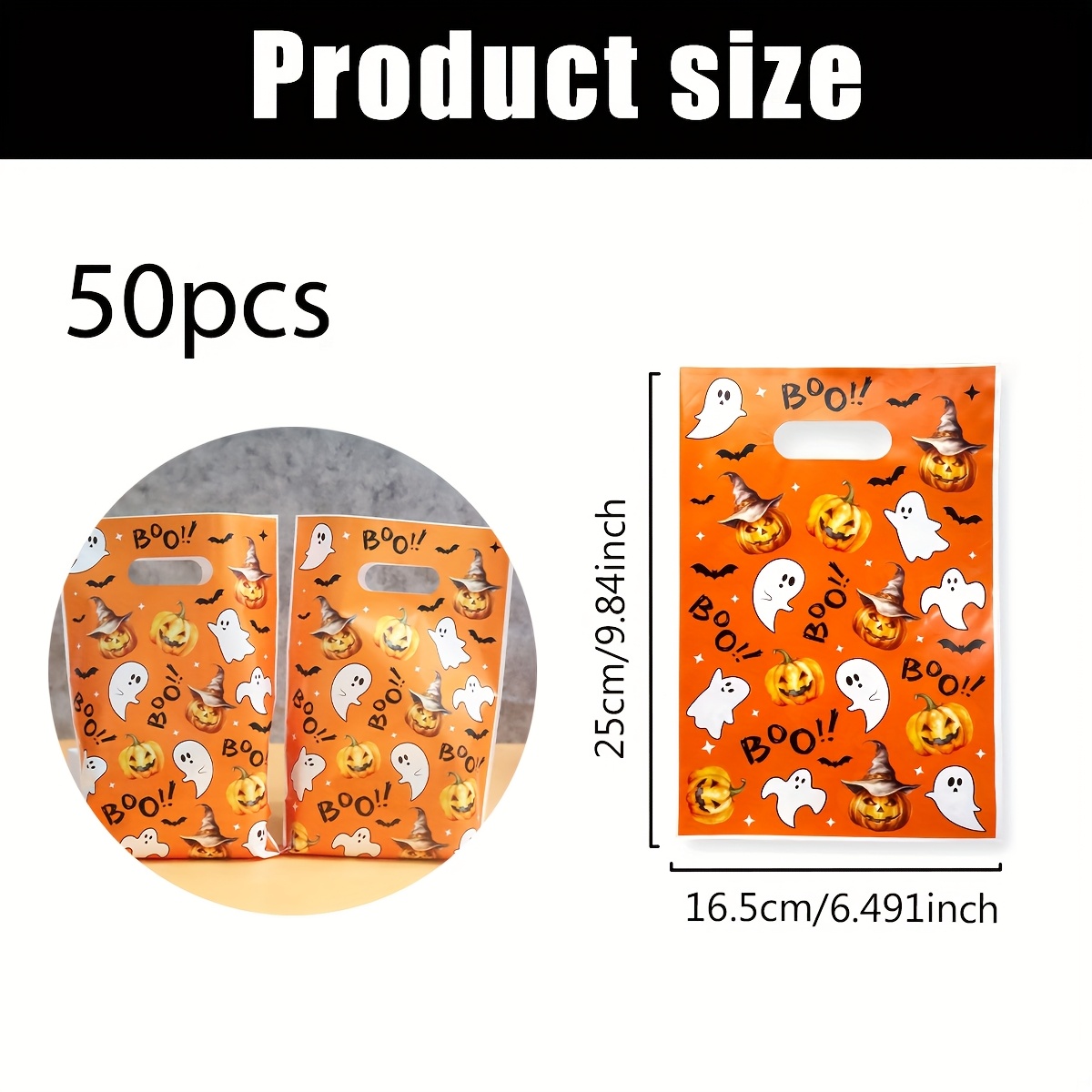 TEMU 20/50pcs Halloween Themed Tote Bags - 6.49" & 9.84" Pumpkin & With "boo!" Text, Black Bats Flying & Festive Decorations, Party Favors, Gift