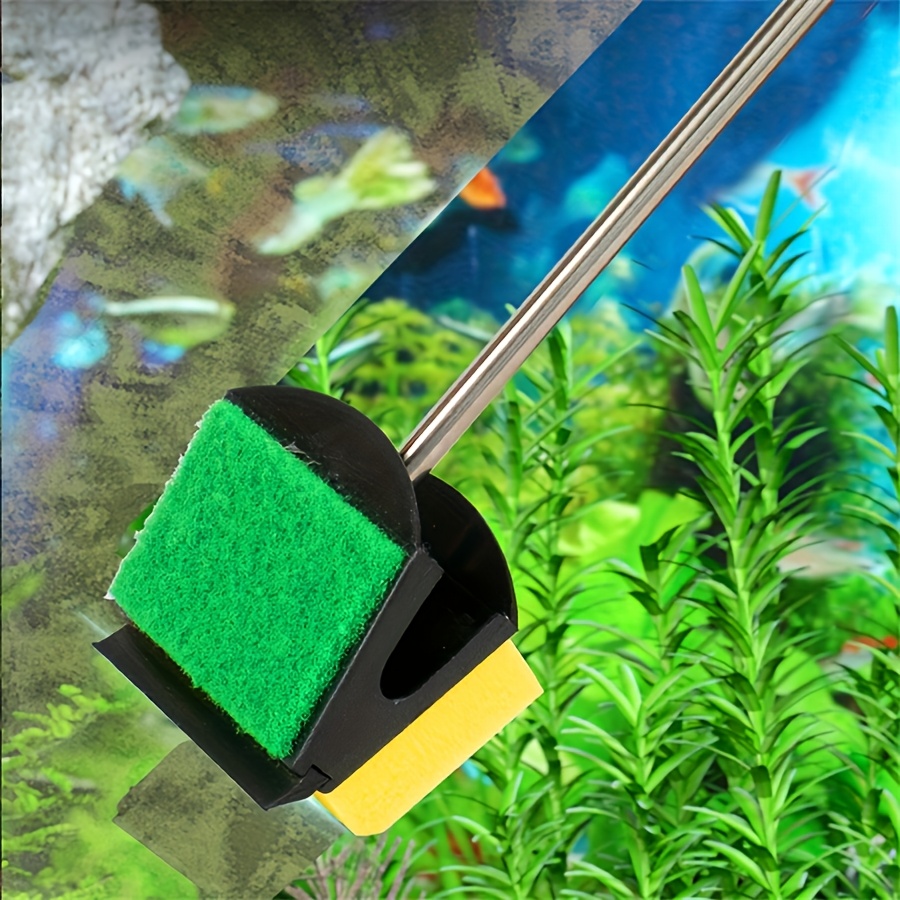 

1pc Long- Multi-functional Dual-sided Aquarium Cleaning Brush - Stainless Steel With Green & Yellow Algae Scrubber, Ideal For Fish Walls & Water