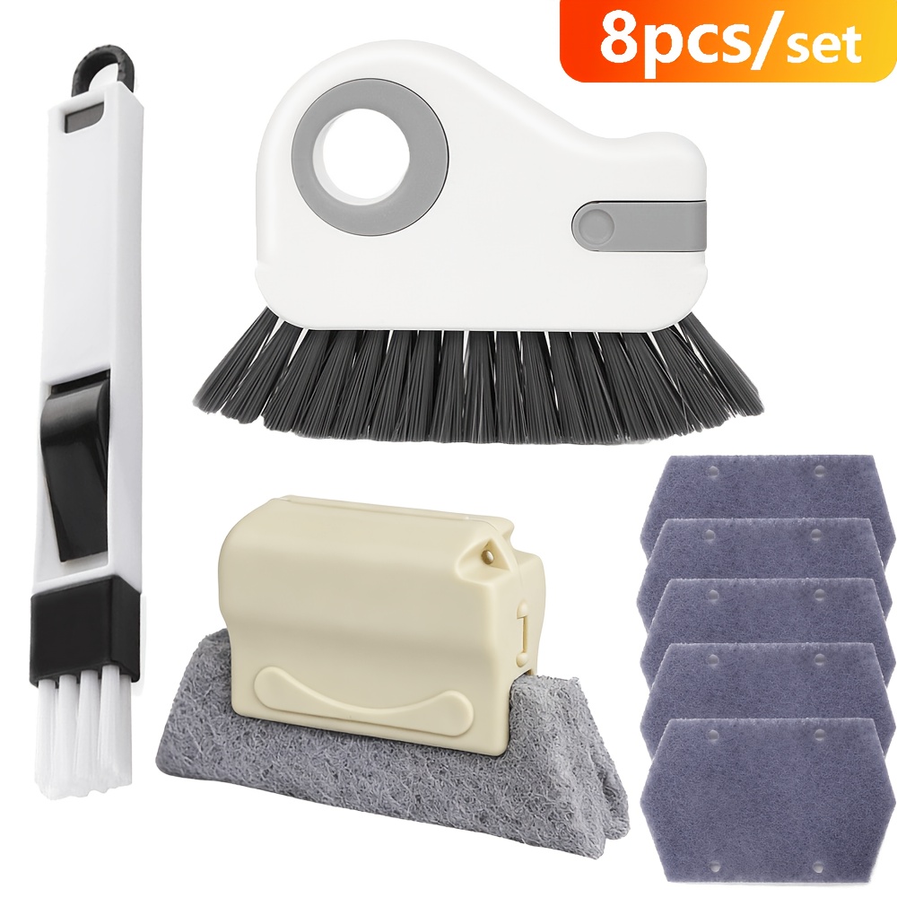 TEMU 8pcs Multi-functional Door And Window Track Brush Set, Including 1 Brush With Vacuum Attachment, 2 Track Brushes, And 5 Replacement Pads -