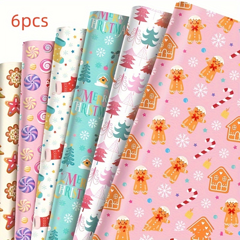 

6pcs Christmas Candy Wrapping Paper - Gingerbread For Man & Reindeer Designs For Holiday Party Favors And Gift Box Decorations, Gingerbread Christmas Decorations