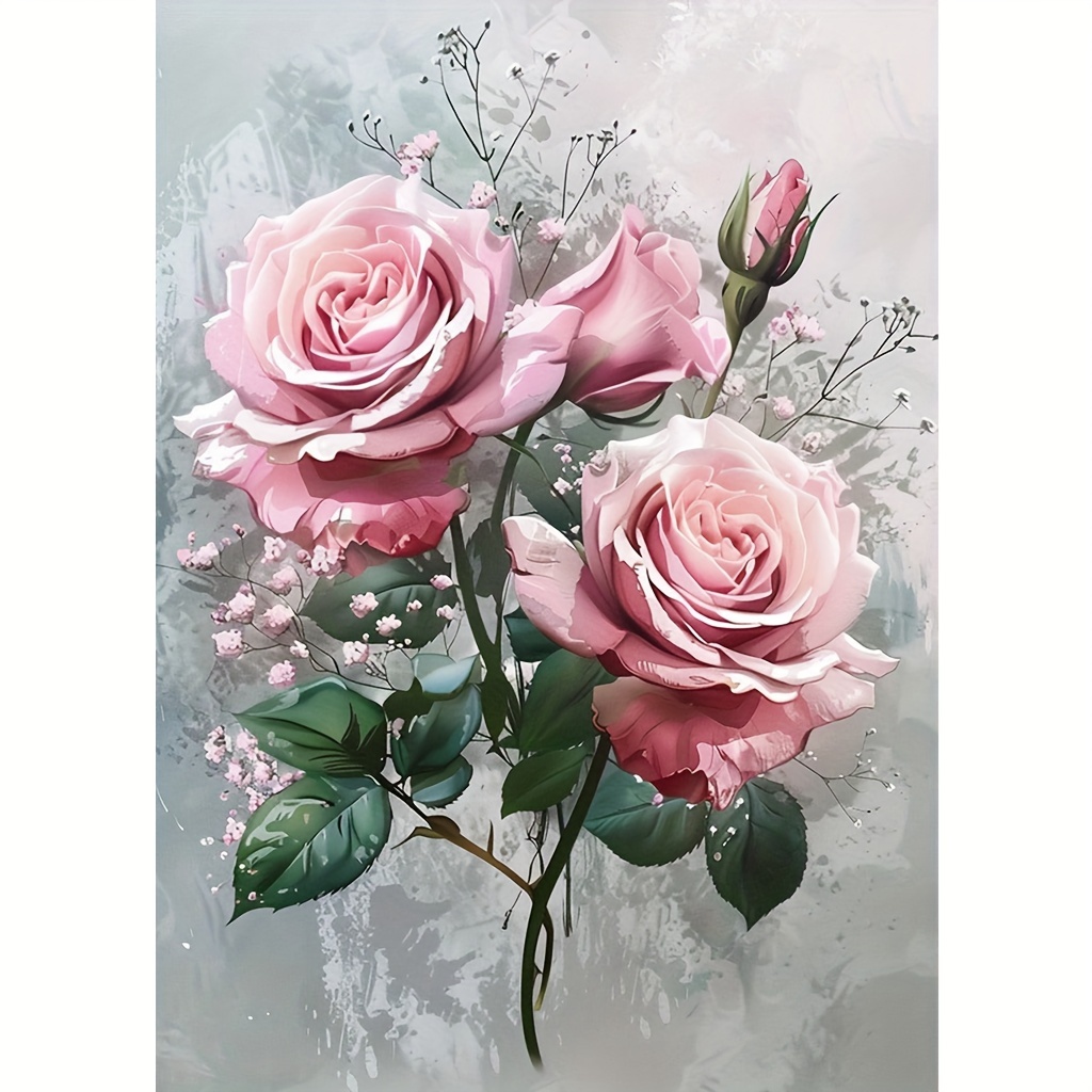 

1pc Large Size 30x40cm/11.8x15.7in Without Frame Diy 5d Diamond Art Painting Pink Roses, Full Rhinestone Painting, Diamond Art Embroidery Kits, Handmade Home Room Office Decor Gift