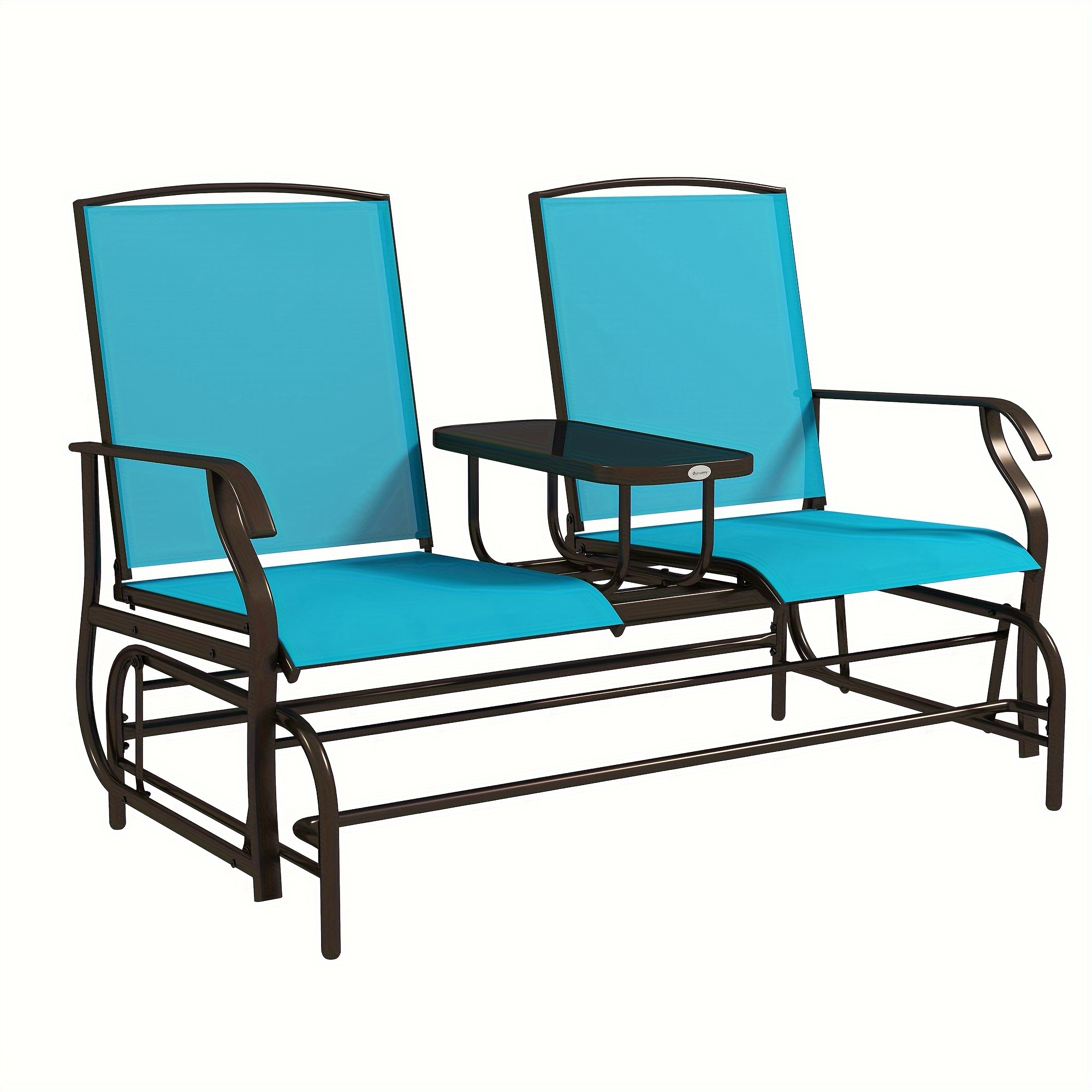 

Outsunny Outdoor Glider Bench With Center Table, Metal Frame Patio Loveseat With Breathable Mesh Fabric And Armrests For Backyard Garden Porch, Blue