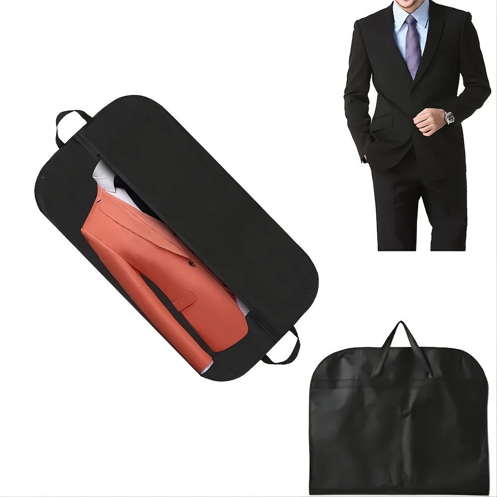 

Elegant Black Suit Garment Bag - Portable & Foldable Dress Storage Bag For Travel, Polyester, Zippered Dustproof Organizer With Shoulder Strap, Ideal For Suits & Formal Wear