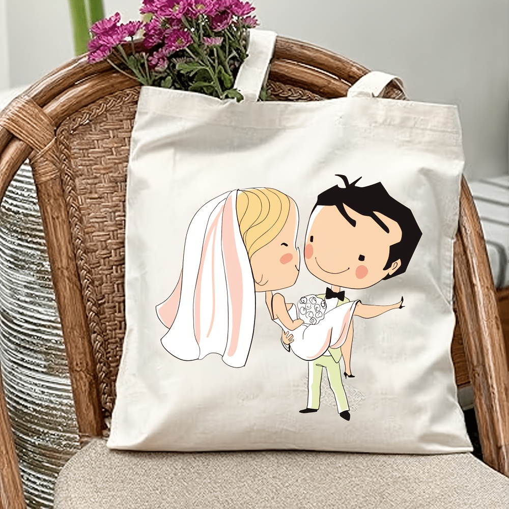 TEMU Funny Wedding Tote Bag - Ideal Gift For Bride To Be, Just Married Printed Handbag, Large Capacity Durable Tote Bags For Outdoor Picnic, Party,